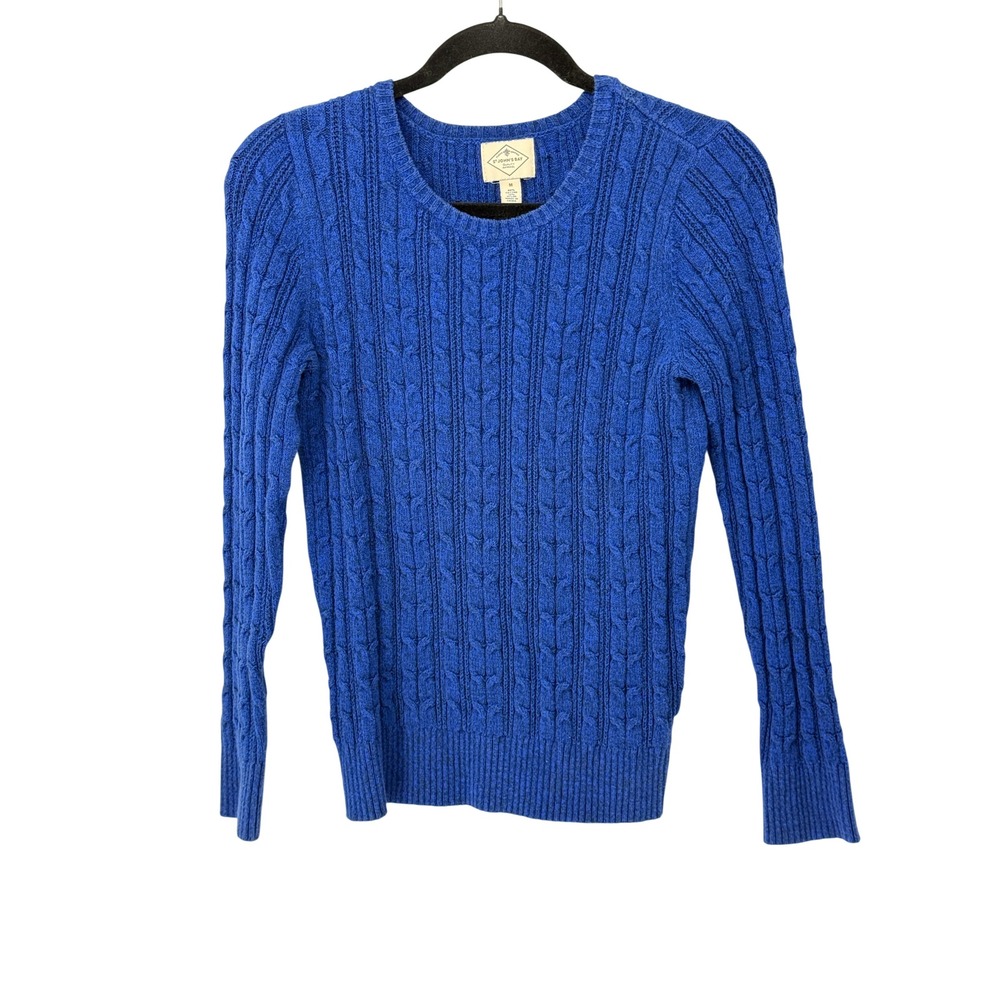 Womens Cable Knit Preppy Academia Long Sleeve Sweater Size M Office Coastal Blue